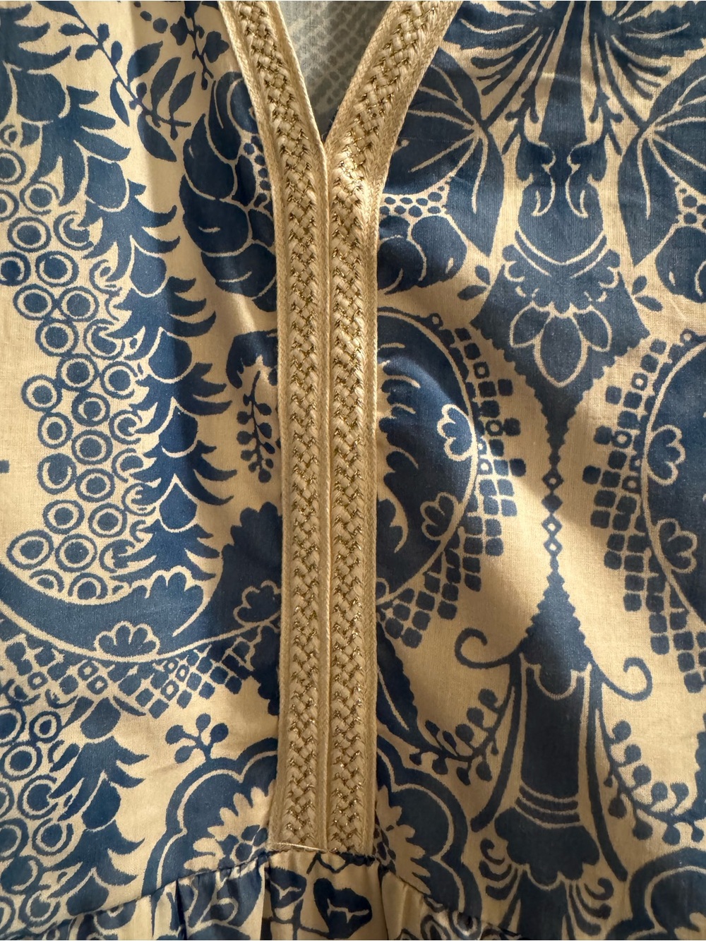 Blue & White V-Neck Maxi Dress - Classic Printed Women’s Dress - Picture 3 of 6